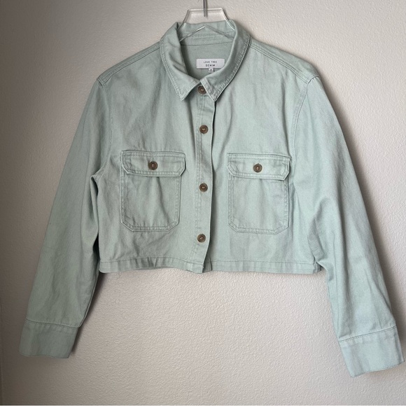 Love Tree Light Green Cropped Jean Jacket Size Medium - Picture 1 of 5